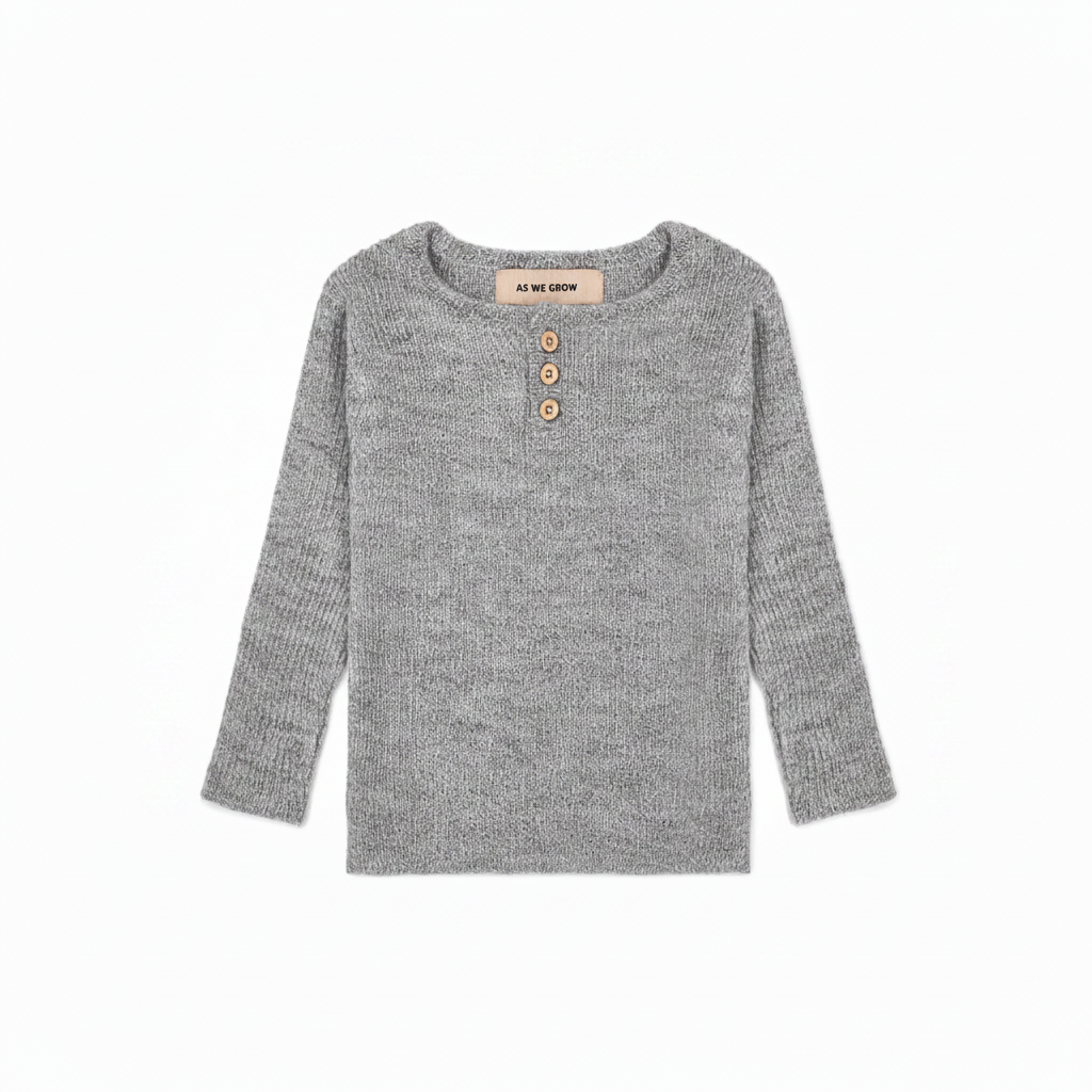 Gray knit sweater with white space