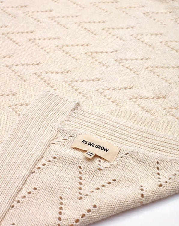 Lace Front Pointelle Blanket - 100x70 cm - Cream