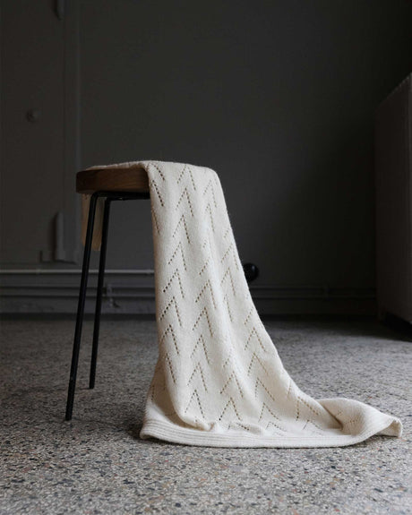 Lace Front Pointelle Blanket - 100x70 cm - Cream